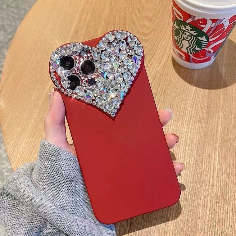 新款bling水晶闪钻实色手机壳tpu软胶立体大爱心手机套水钻闪亮壳