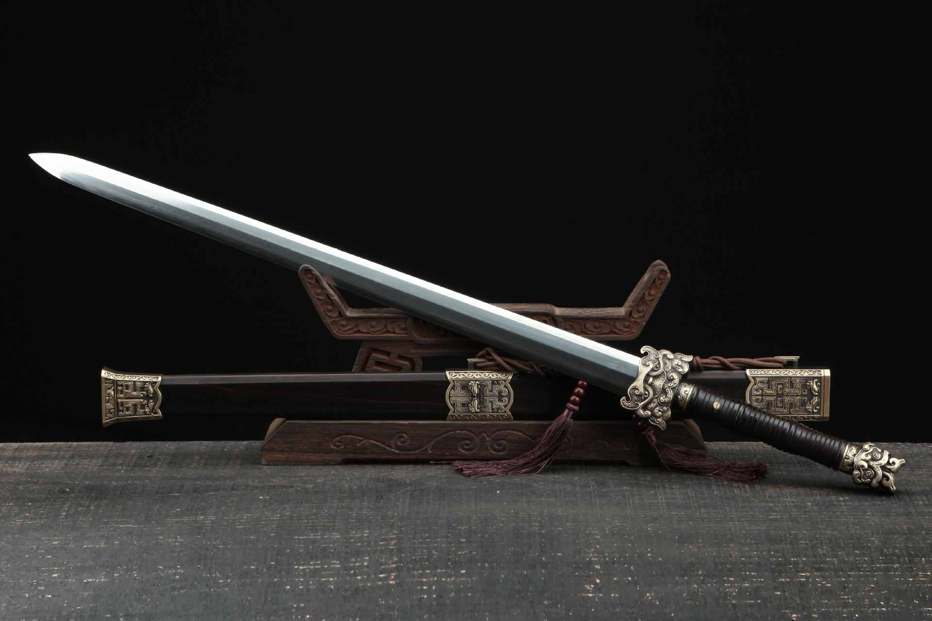 龙泉市刀剑一体防身影视宝剑花纹钢烧刃春秋汉剑冷兵器摆件未开刃