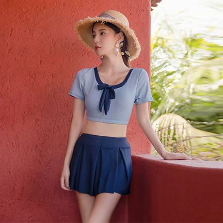 2023新款时尚泳衣女夏分体保守显瘦遮肚韩国ins学生日系温泉泳衣