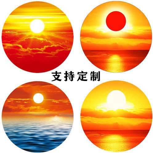 太阳图案装饰画海上日出太阳的图案圆形红太阳风水墙贴画风景画旭