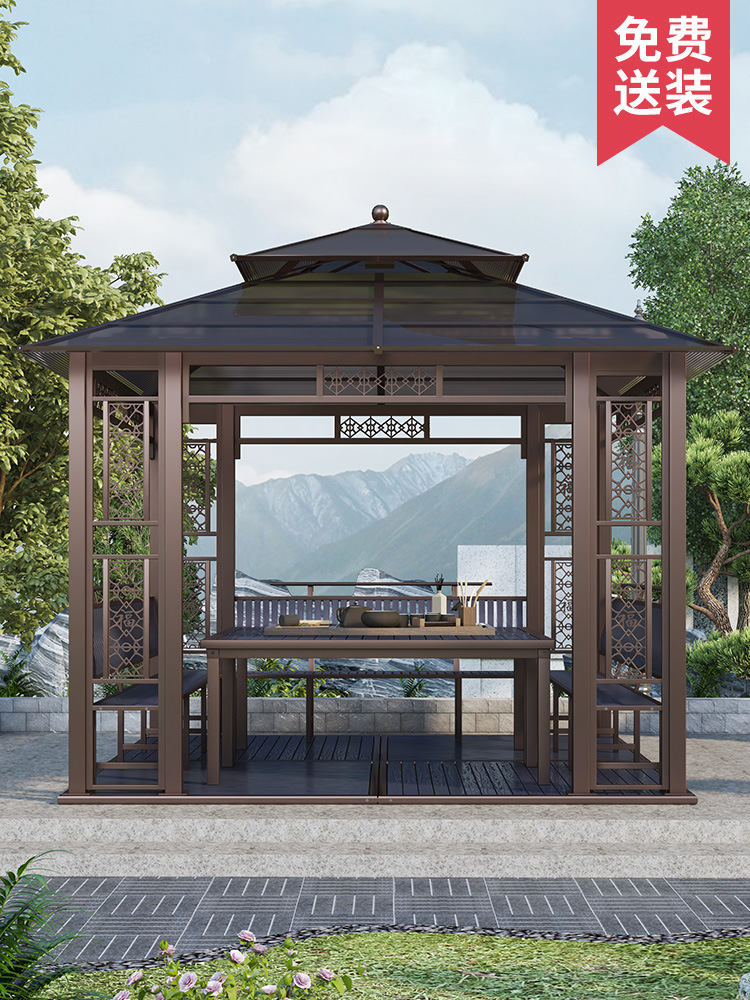 新中式凉亭户外庭院遮阳棚室外休闲亭楼顶花园露台别墅亭子福寿亭