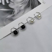 赛家21新款珍珠U形满钻耳环女高级感气质黑色珠几何椭圆形耳扣