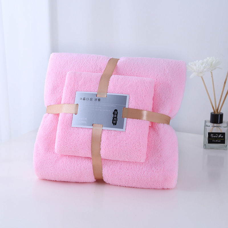 Coral Velvet Bath Towel Set Towel Trimming Thickened Gift Box Water-Absorbing Quick-Drying Combination Bath Two-Piece Set Independent Station