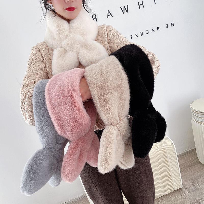 Women's Winter Korean Style Cute Wild Student Furry Pearl Imitate Rex Rabbit Fur Online Influencer Fashion Scarf