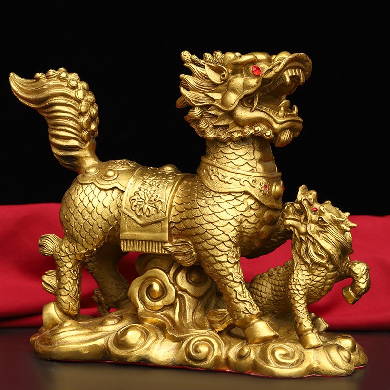 包邮纯铜吉祥如意麒麟摆件一对戏珠麒麟家居装饰品玄关客厅工艺品