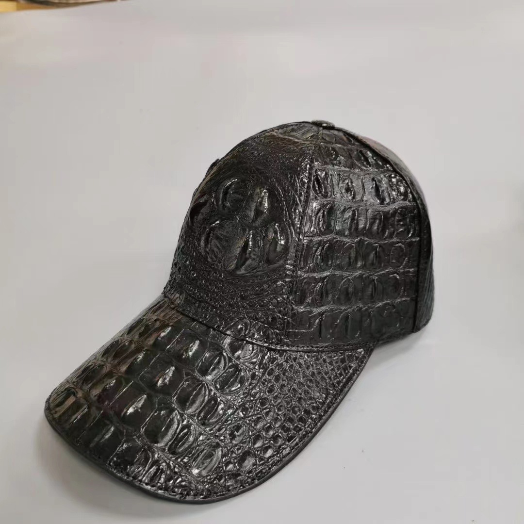 鳄鱼皮帽子真皮休闲鸭舌帽男女通用高尔夫球帽太阳皮质棒球帽