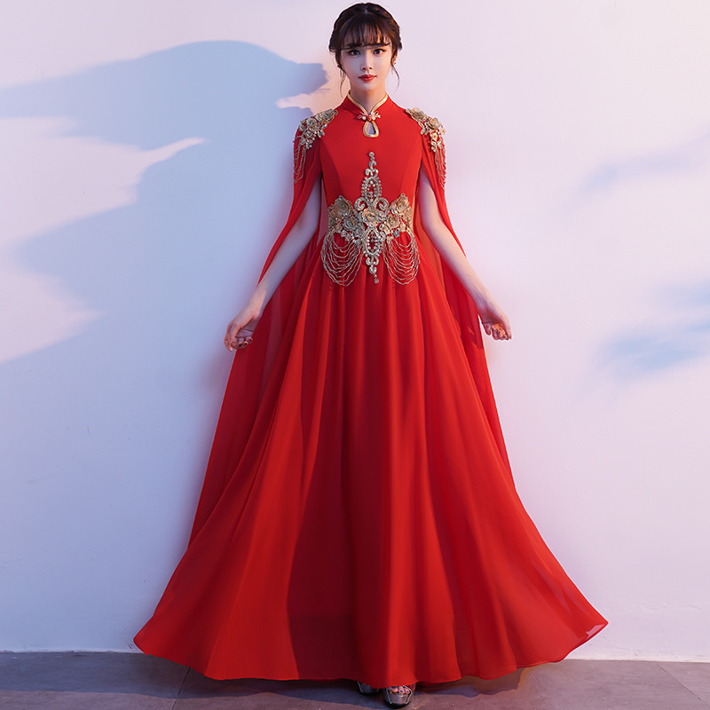 大合唱团演出服女长裙中国风古筝朗诵指挥晚礼服现代红歌比赛服装