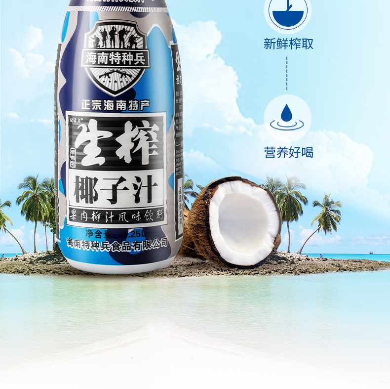 海南特种兵生榨椰子汁整箱1.25l*6瓶椰汁年货婚宴酒席礼盒装
