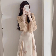 新中式国风禅意半身裙套装女夏季茶系穿搭一整套改良汉服两件套裙
