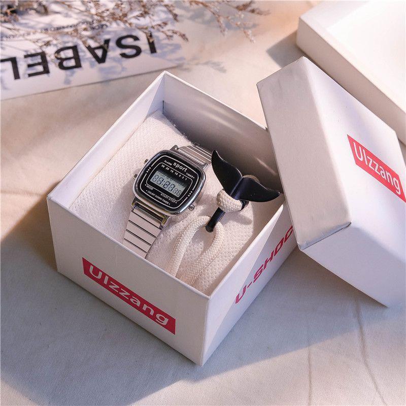 金属超小型手表女ins冷淡风学生韩版简约小众森系防水方块电子表