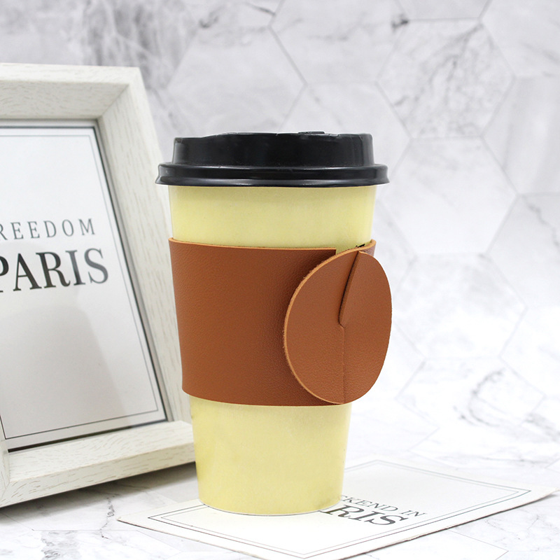 现货创意皮革奶茶杯套 环保隔热防烫纸杯套 咖啡饮料手摇杯杯套