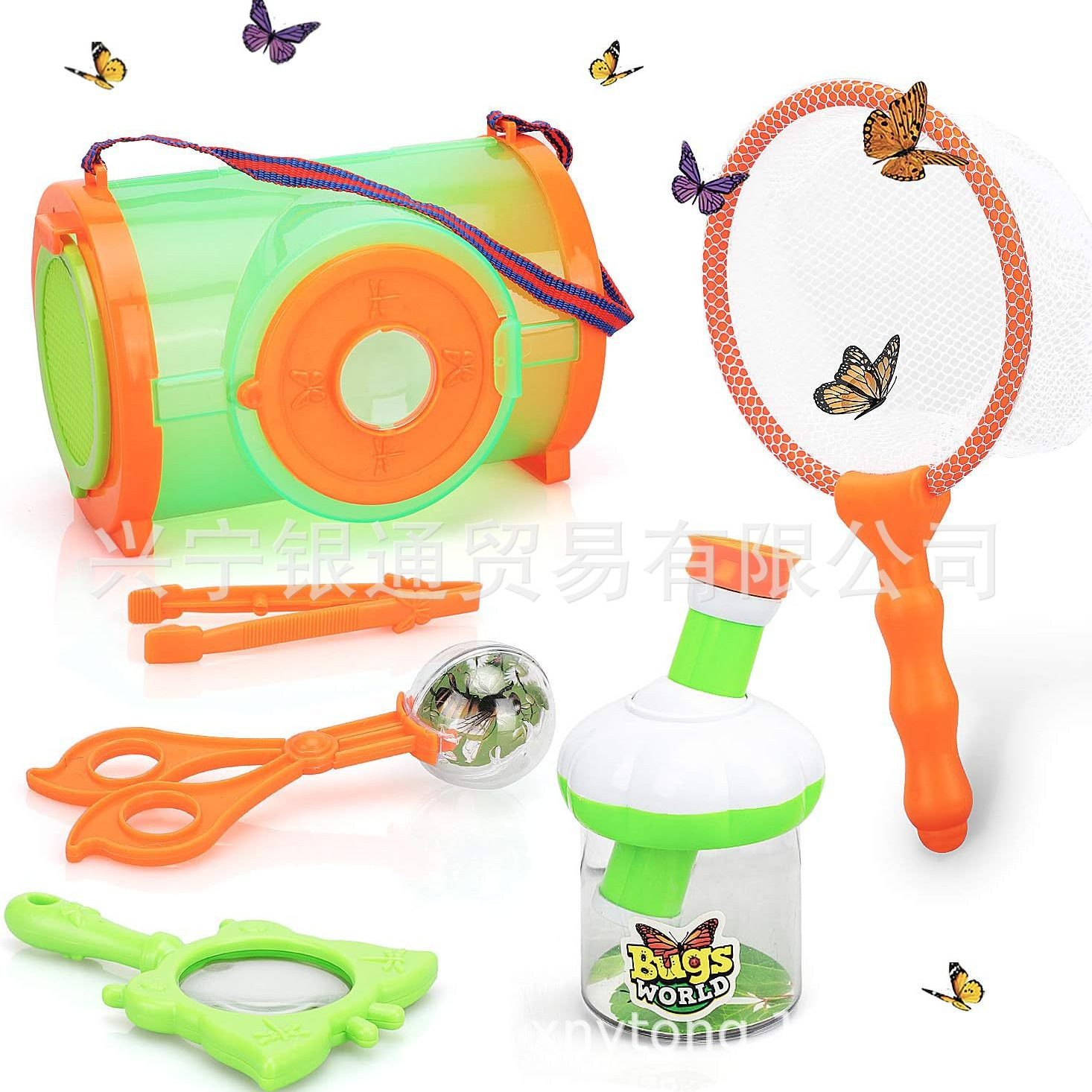亚马逊6件套儿童捕虫网昆虫观察盒镊子放大镜伸缩旋转放大观察盒