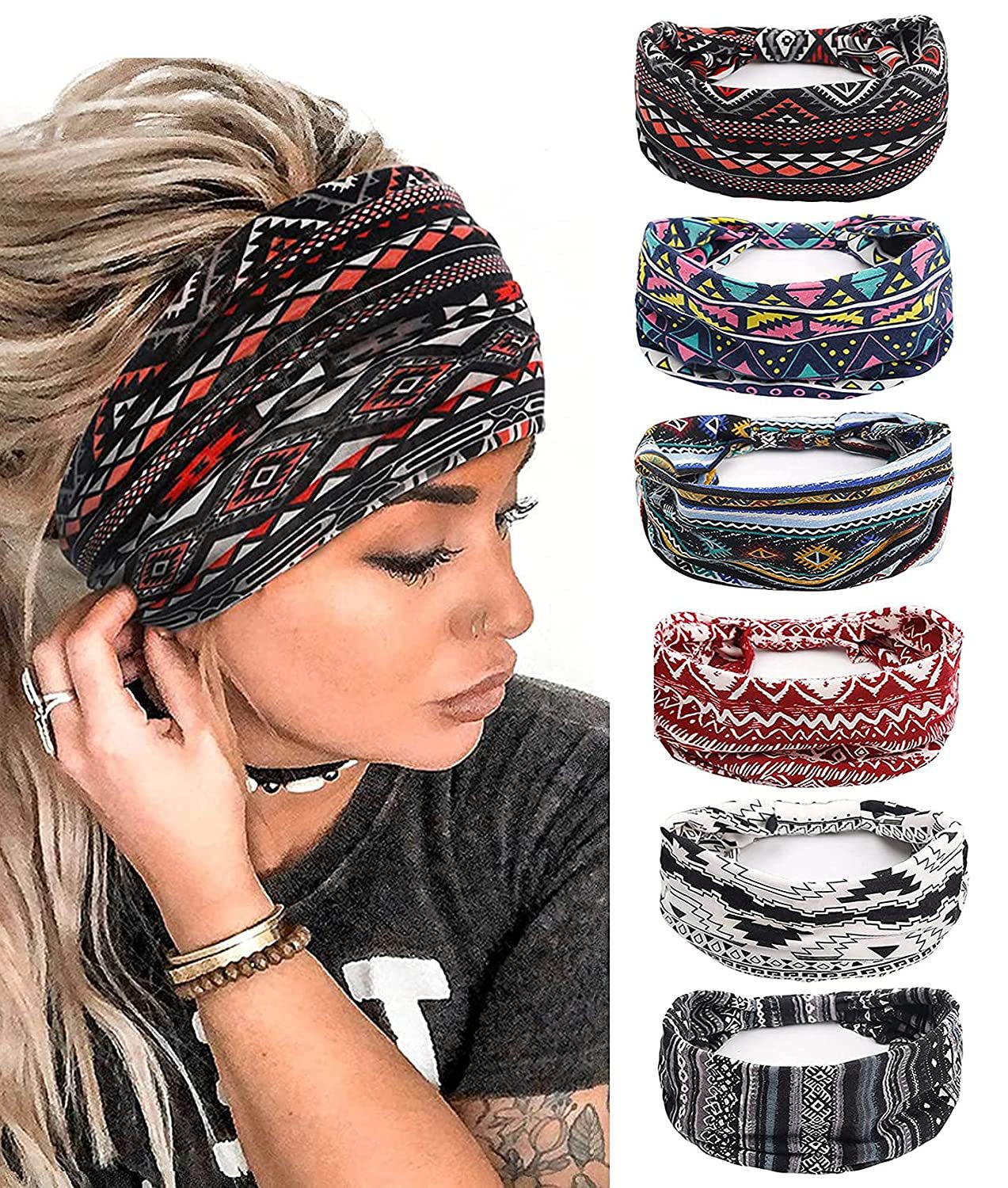 Amazon Women's Sports Yoga Hair Band All-Match Knotted Headband Wide-Brimmed Headscarf Elastic Cotton Hair Accessories