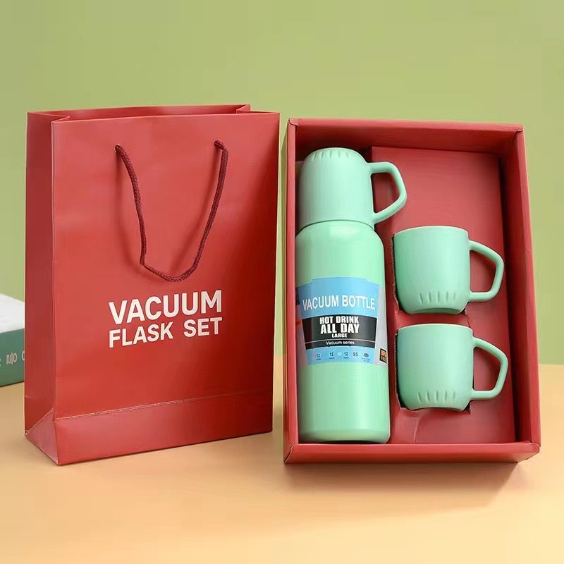Foreign Trade Wholesale One Cup Three-Lid Vacuum Cup Set Stainless Steel Portable Gift Cup High-End Gift Box Set Water Cup