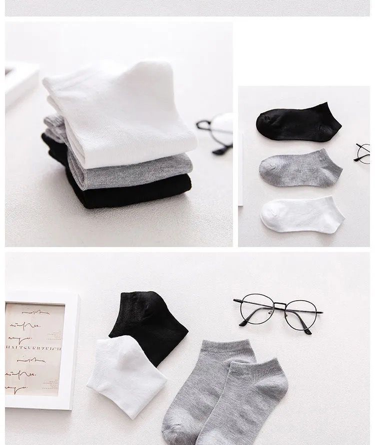 C Black White Gray Ankle Socks Low-Cut Polyester Cotton Summer Thin Mixed Color Tide Deodorant Short Students Ankle Socks Men's Socks Children