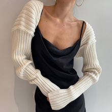 2022跨境外贸毛衣夏秋款欧美毛织女装性感纯色超短长袖毛衣外套