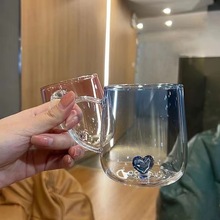 高硼硅透明玻璃水杯透明爱心简约家用办公室带把牛奶咖啡饮料杯子