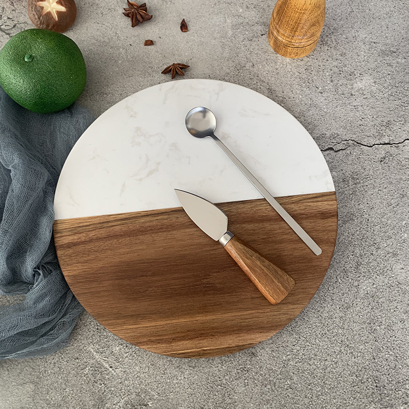 Amazon Acacia Mangium Chopping Board Marble Household round Solid Wood Cutting Board Splicing Chopping Board Cheese Steak Bread Board