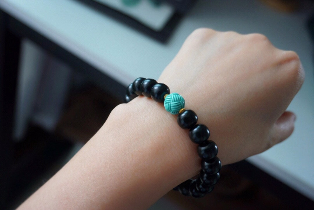 新疆天然老形和田玉墨玉手串老型珠单圈手链细腻油润