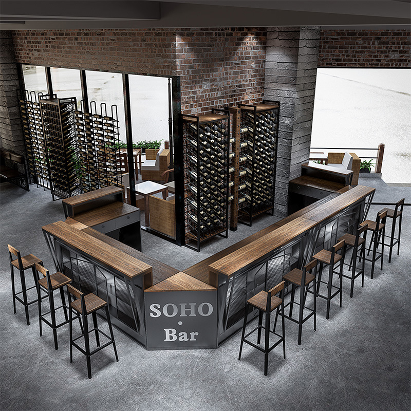 工业风吧台咖啡酒吧柜台铁艺复古餐厅饭店创意转角收银台前台店铺