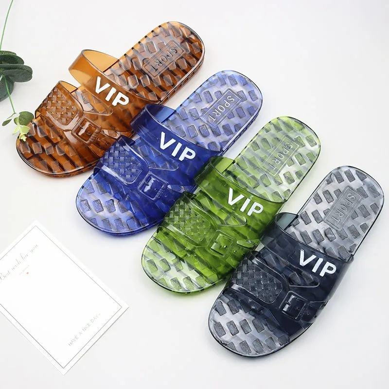 New Crystal Slippers Men's Summer Home Indoor Non-Slip Slipper Hotel Bathroom Plastic Slippers Wholesale