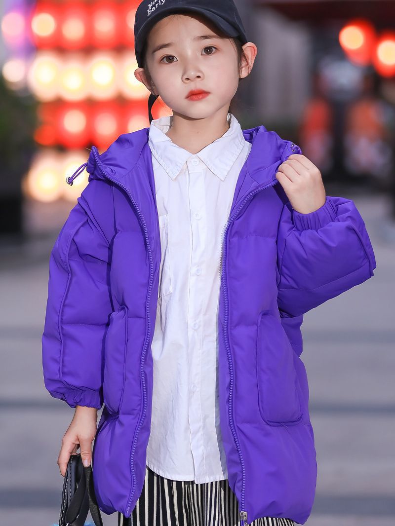 Winter Children's Casual Mid-Length down Jacket Boys and Girls New Thickened Warm Coat Korean Style Hooded Jacket