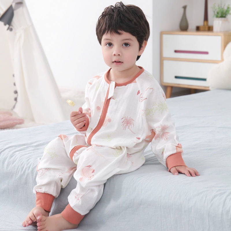 Gauze Sleeping Bag Baby Jumpsuit Summer Split Leg Double-Layer Long-Sleeved Pajamas Thin Baby Child Air Conditioner Anti-Kicking Blanket