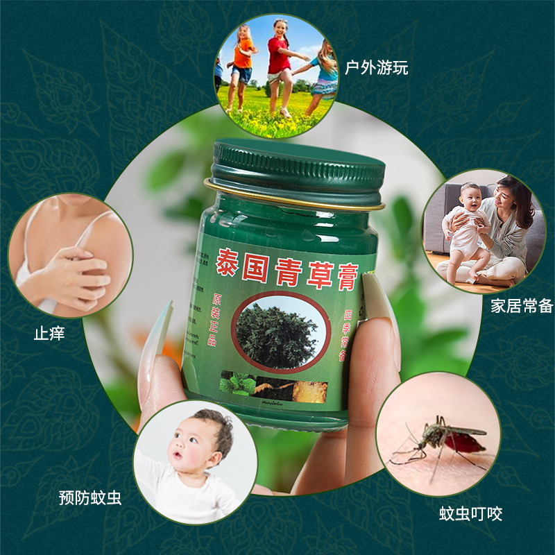 泰国青草膏防蚊虫叮咬跳蚤止痒膏紫草膏儿童驱蚊50g清凉绿膏舒缓