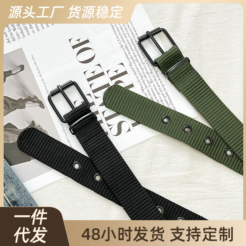 Porous Canvas Belt Men‘s Pin Buckle Belt Student Youth Korean All-Matching Jeans Belt with Military Training Manufacturer