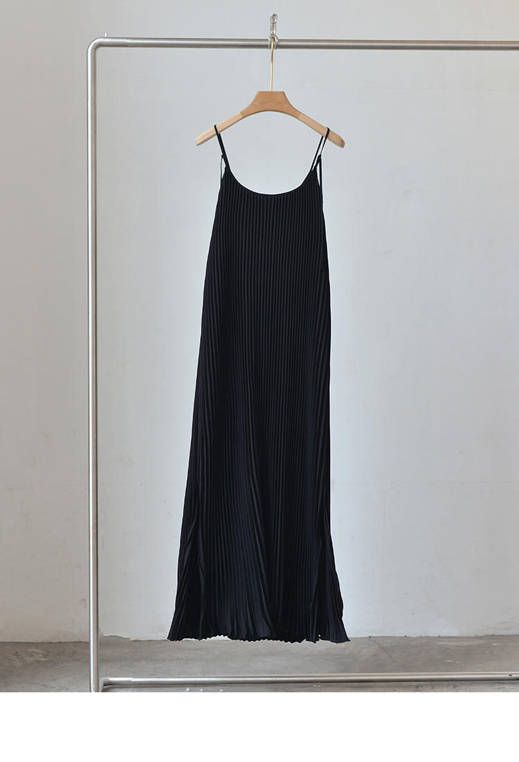 设计师款吊带百褶长款黑色复古风吊带裙小批量定制女装精品加工