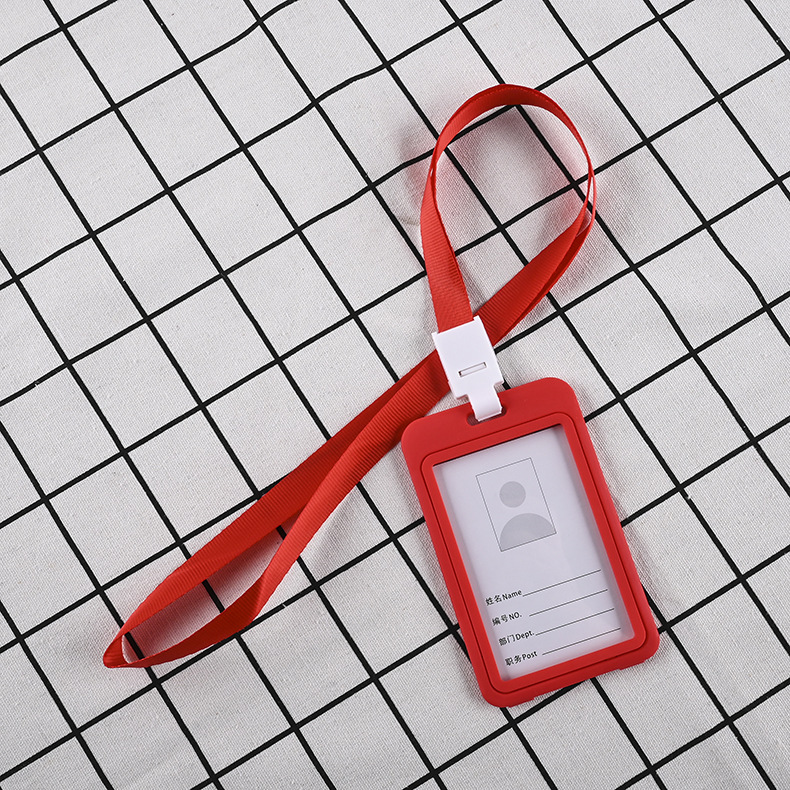 现货膜片固定双面透明员工工作牌塑料证件胸牌卡套挂绳证件牌定制