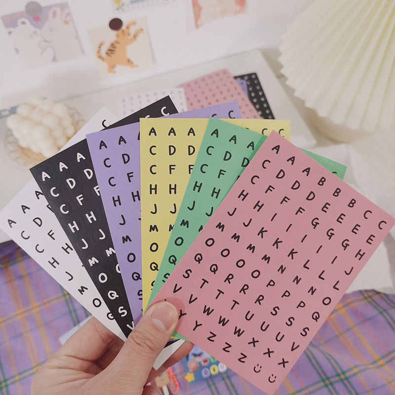 韩国ins风盐系彩色圆形英文字母贴纸切膜手帐素材DIY数字装饰贴纸
