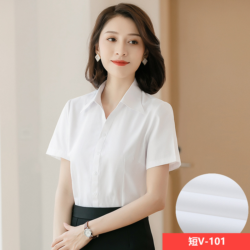 Women's Short-Sleeved Striped Shirt Business Wear V-neck Slim Fit Shirt Brand Clothing National Recruitment Agent Franchisee