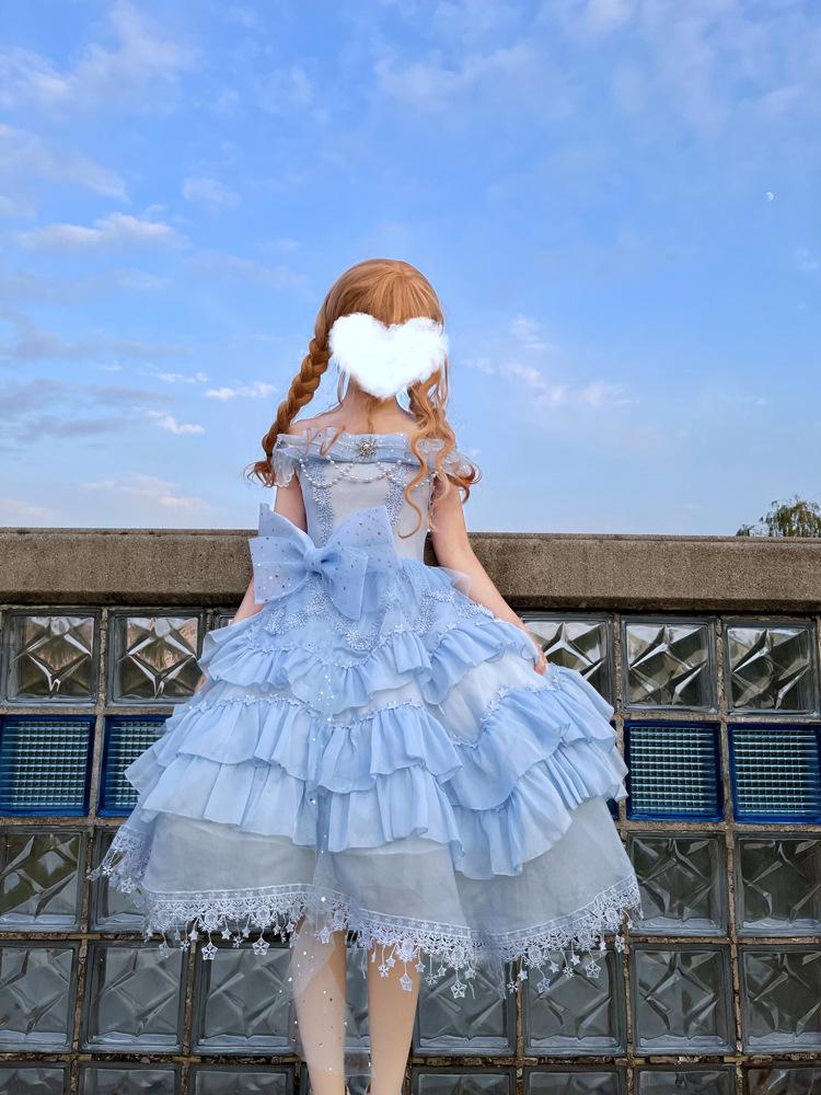 现货 雪花jsk 吊带洛丽花嫁重工雪lolita花嫁裙花边cla系优雅lo裙