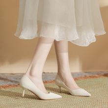H579-21羊皮垫纯色高跟鞋女尖头细跟磨砂日常通勤时装单鞋女新款