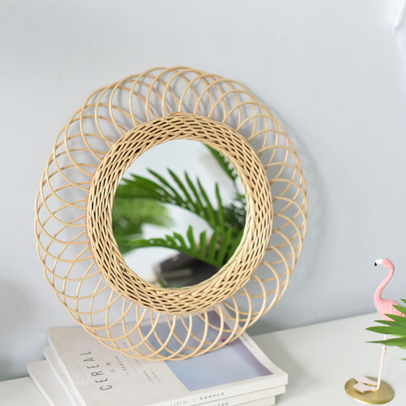 Rattan Mirror round Wall Hangings Ornaments Pendant Ornament Wall Makeup Mirror Bathroom Mirror Woven Nordic Sunglasses