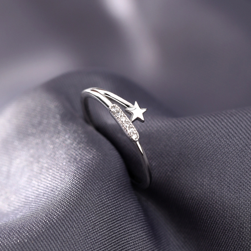 与同s925纯银小碎钻星星戒指闺蜜冷淡风大小流星满钻指环可调节