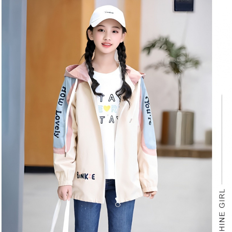 初中生外套女2025春秋款风衣撞色宽松学院风高中学生少女工装外套