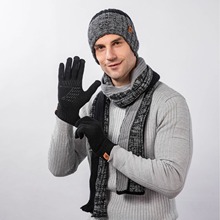欧美跨境秋冬季新品帽子围巾套装保暖加绒针织毛线帽骑行硅胶手套