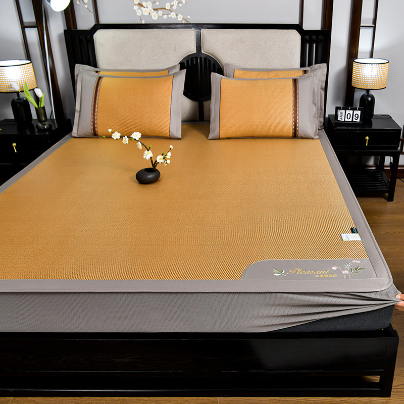 艾草凉席床笠款冰藤席冰丝草席子乳胶a类母婴级夏季可折叠三件套