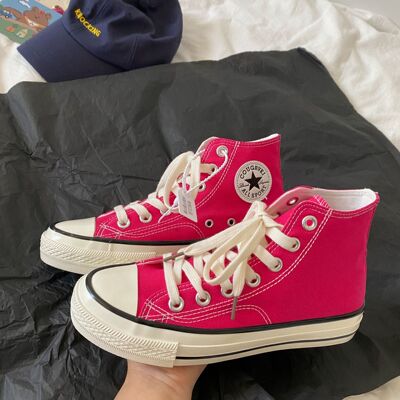 1970s复刻玫红色高帮帆布鞋女2021新色学生百搭日常板鞋跑步鞋女