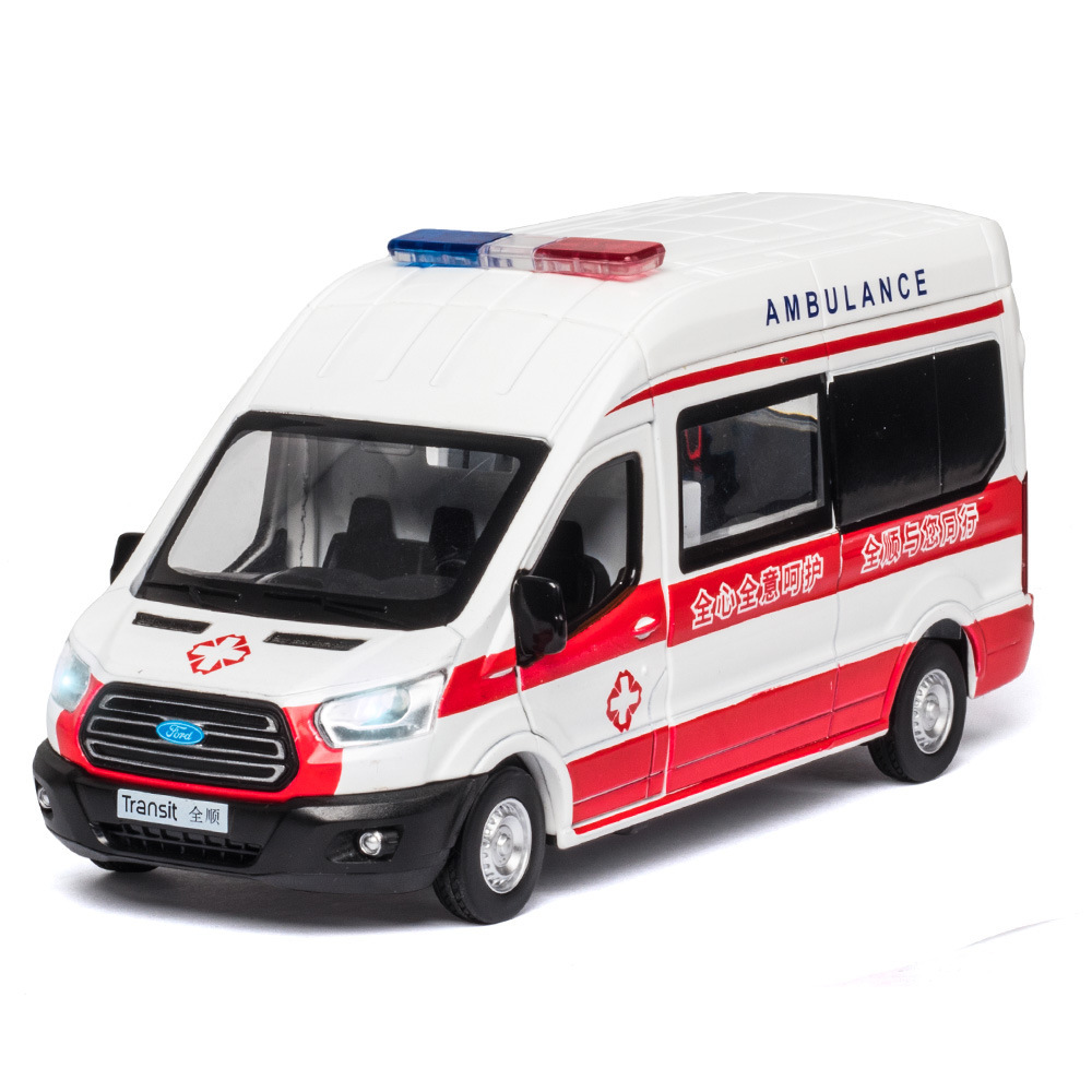 (盒装)仿真1比35福特负压救护车儿童合金玩具汽车武汉同款模型