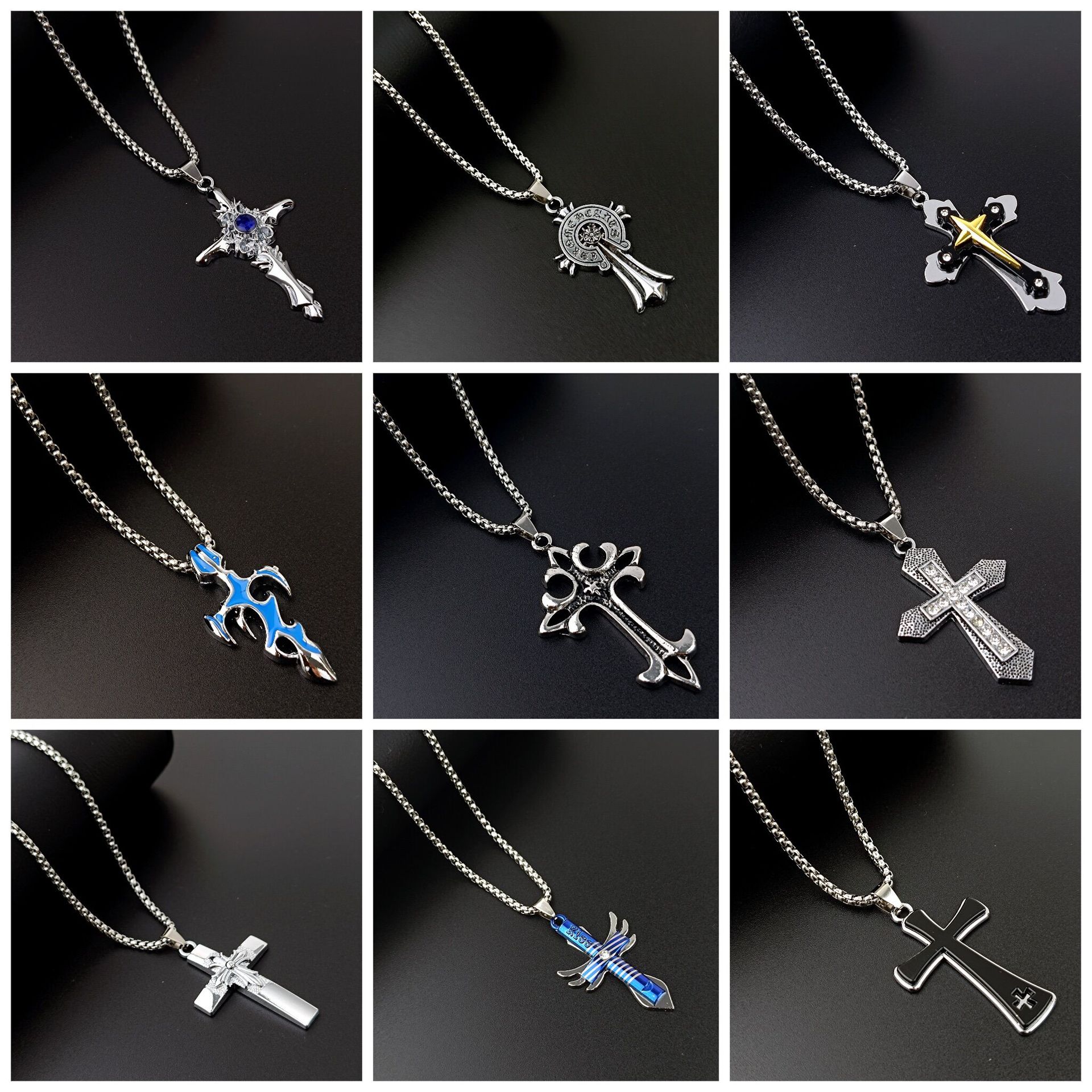 Hot Sale at AliExpress European and American Retro Multi-Layer Cross Necklace Men's Stainless Steel Cross Pendant Clavicle Chain