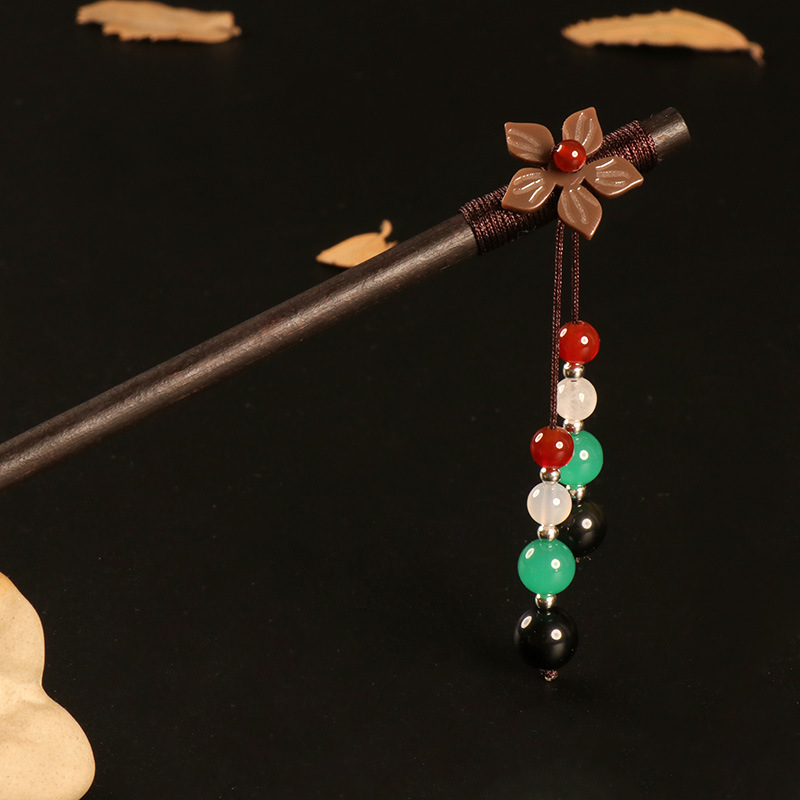 Archaic and Simple Tassel Hair Accessories Retro Wooden Hairpin Hairpin Ancient Costume Han Chinese Clothing Headdress Hairpin Hair Accessories