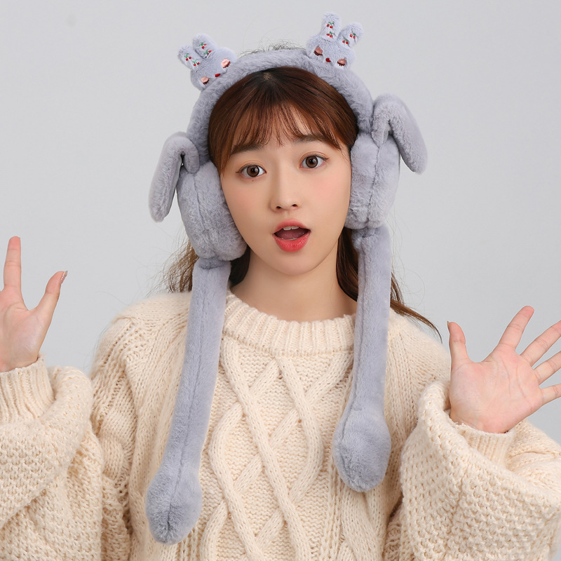 Korean Style Airbag Moving Rabbit Ears Cute Girl Headband Autumn and Winter Warm-Keeping Earmuffs Ear Covers Plush Earmuffs Headband