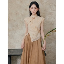 新中式无袖修身上衣配半身裙套装女民国风高级复古显瘦连衣裙夏季