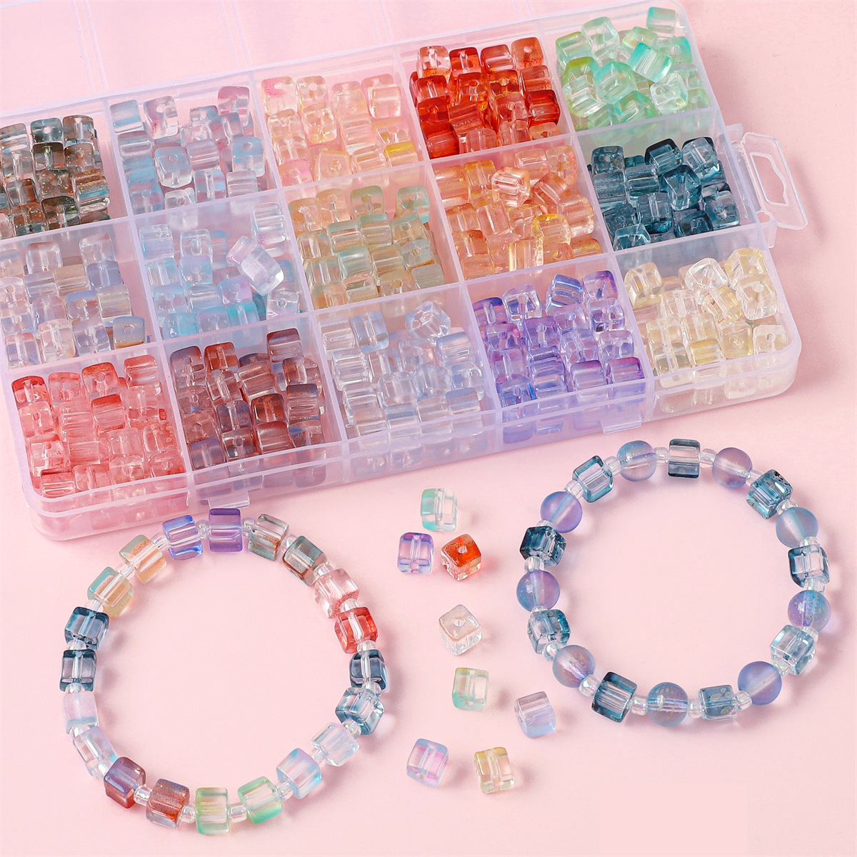 7mm Super Excellent Glass Magic Color Gradient Square Sugar Beads Bead Handmade Diy String Beads Materials Making Bracelet Jewelry Accessories