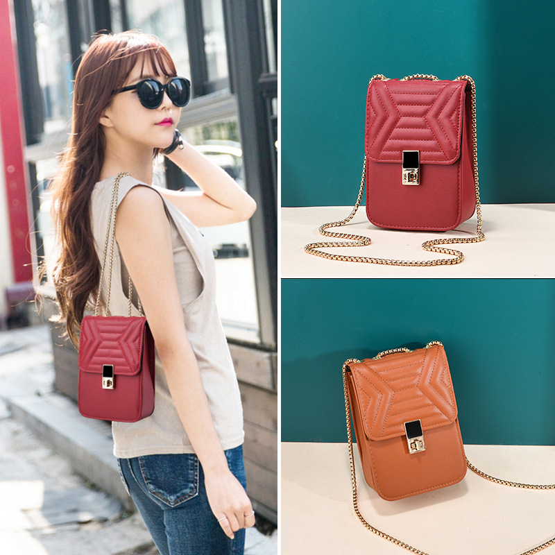 Women's Bag Online Red Best-Selling New Type Korean Style Mobile Phone Bag Small Square Bag Shoulder Bag Crossbody Women's Bag Daily Chain Bag