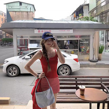 实拍 2024韩版红色吊带背心烫钻爱心字母设计辣妹上衣+格子半身裙