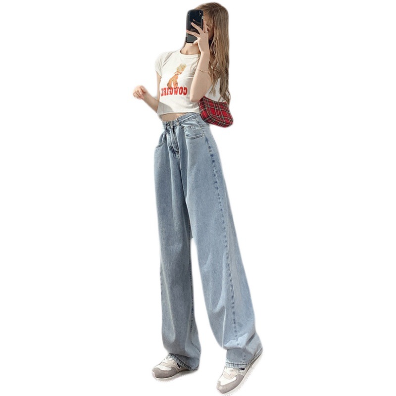 Chic Elegant Jeans Women's Spring/Summer New Straight Loose High Waist Drooping Wide-Leg Pants Mop Pants Trendy Ins